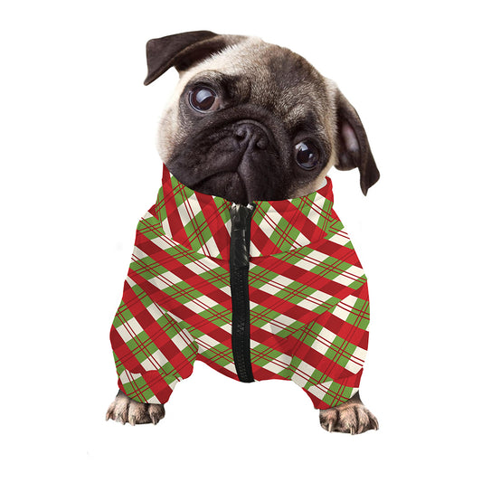 Merry Christmas Plaid Pattern Print Dog Zip Up Jacket