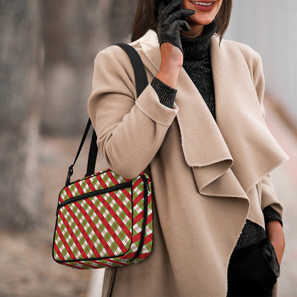 Merry Christmas Plaid Pattern Print Double Strap Bible Bag