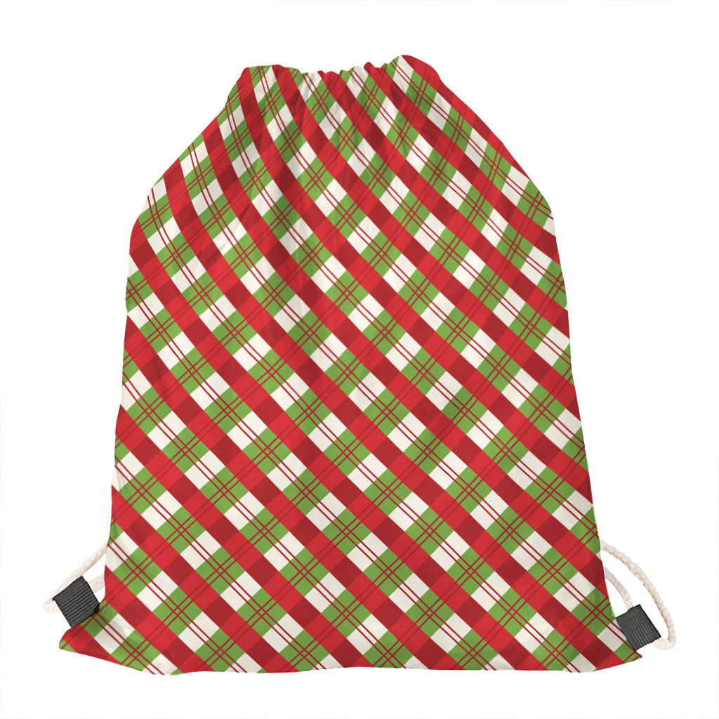 Merry Christmas Plaid Pattern Print Drawstring Bag