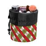 Merry Christmas Plaid Pattern Print Drawstring Makeup Bag