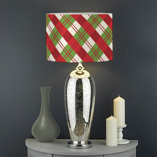 Merry Christmas Plaid Pattern Print Drum Lamp Shade