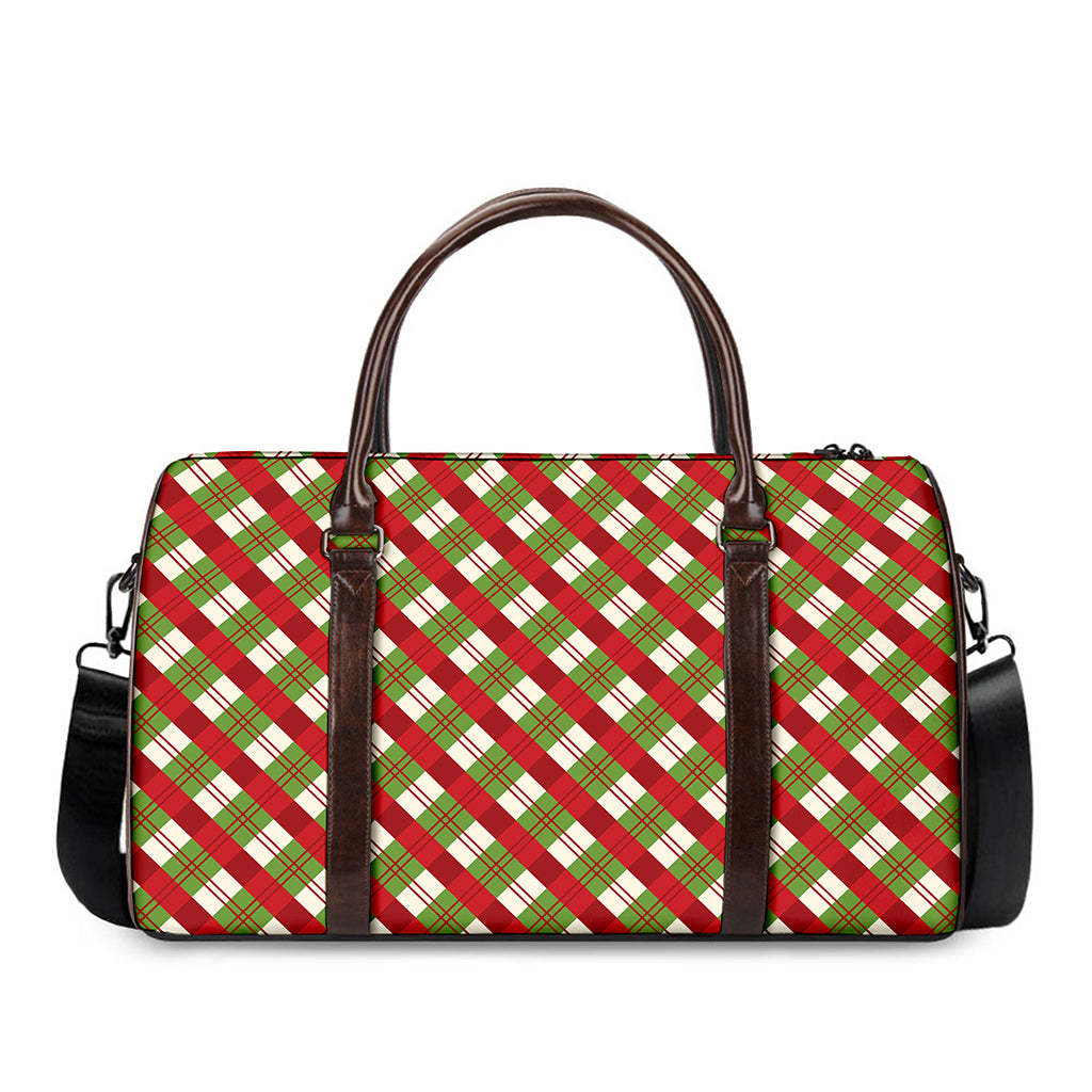 Merry Christmas Plaid Pattern Print Duffle Bag