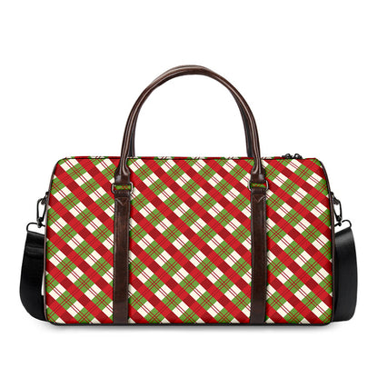 Merry Christmas Plaid Pattern Print Duffle Bag