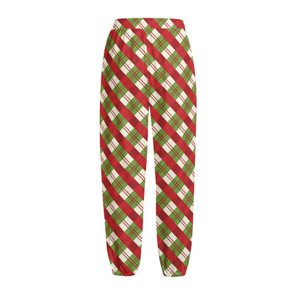 Merry Christmas Plaid Pattern Print Fleece Lined Knit Pants