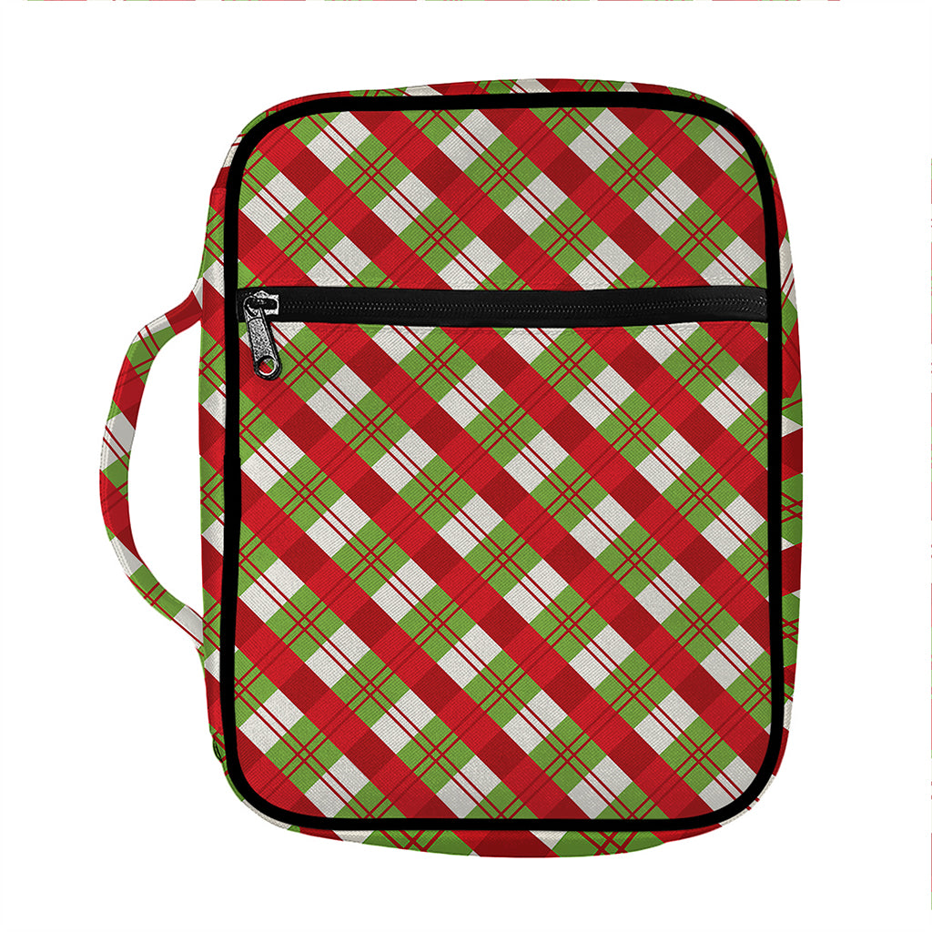 Merry Christmas Plaid Pattern Print Front Pocket Bible Bag