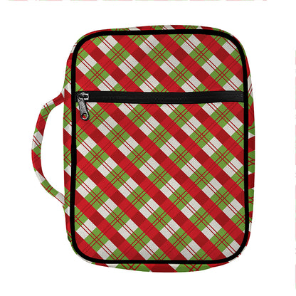 Merry Christmas Plaid Pattern Print Front Pocket Bible Bag