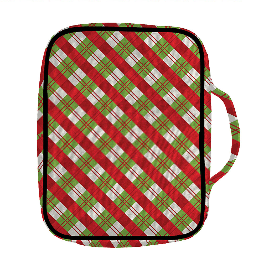 Merry Christmas Plaid Pattern Print Front Pocket Bible Bag