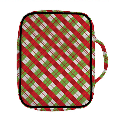 Merry Christmas Plaid Pattern Print Front Pocket Bible Bag