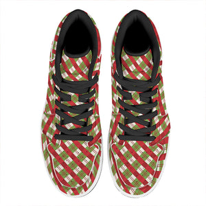 Merry Christmas Plaid Pattern Print High Top Leather Sneakers