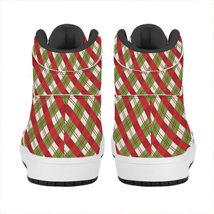 Merry Christmas Plaid Pattern Print High Top Leather Sneakers