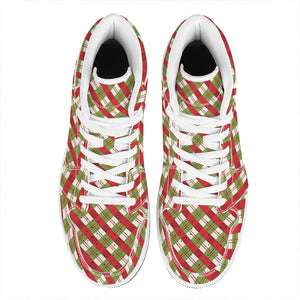 Merry Christmas Plaid Pattern Print High Top Leather Sneakers