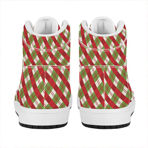 Merry Christmas Plaid Pattern Print High Top Leather Sneakers