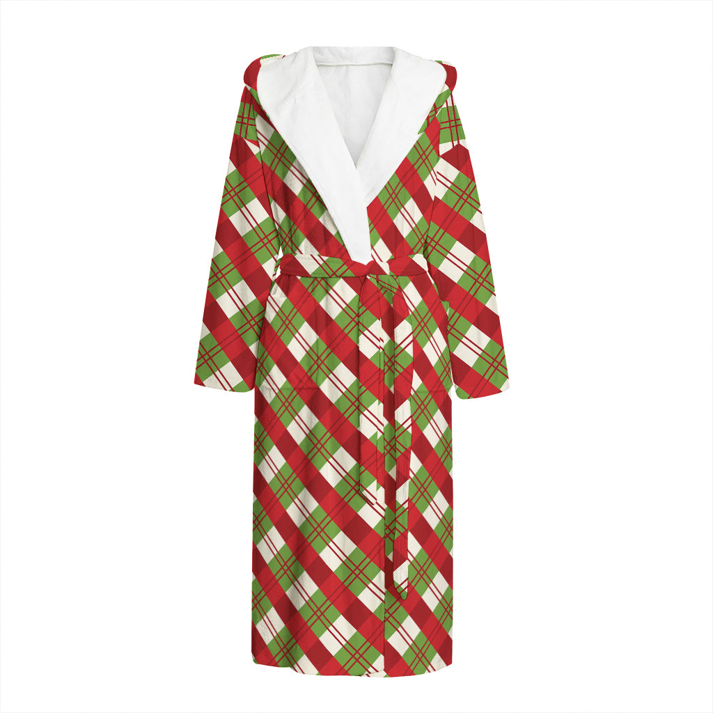 Merry Christmas Plaid Pattern Print Hooded Bathrobe