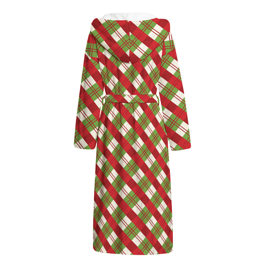Merry Christmas Plaid Pattern Print Hooded Bathrobe