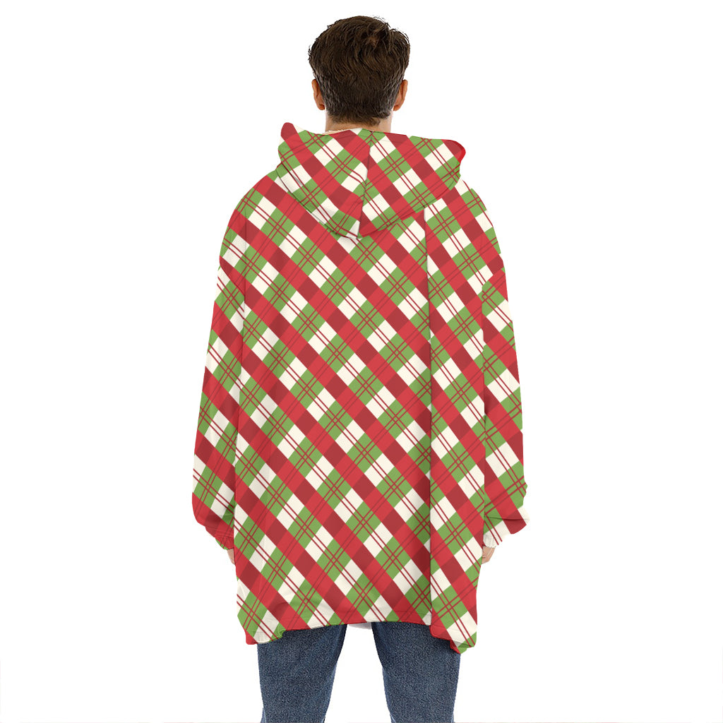 Merry Christmas Plaid Pattern Print Hoodie Blanket