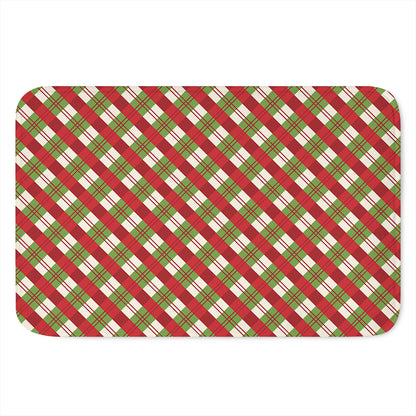 Merry Christmas Plaid Pattern Print Indoor Door Mat