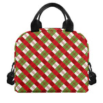 Merry Christmas Plaid Pattern Print Insulated Lunch Bag