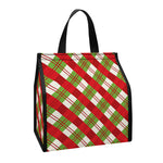 Merry Christmas Plaid Pattern Print Insulated Lunch Tote