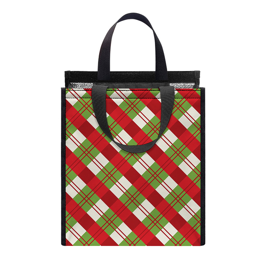 Merry Christmas Plaid Pattern Print Insulated Lunch Tote