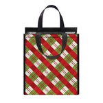 Merry Christmas Plaid Pattern Print Insulated Lunch Tote