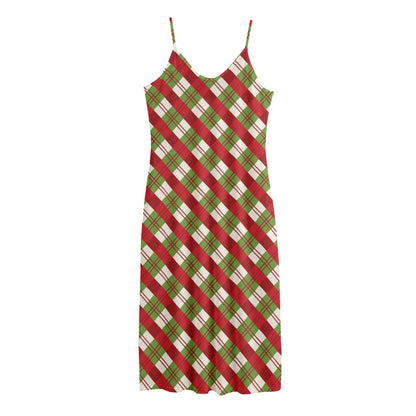 Merry Christmas Plaid Pattern Print Jersey Midi Cami Dress