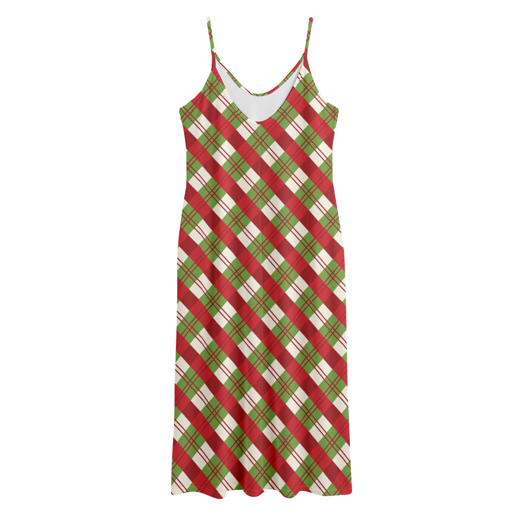 Merry Christmas Plaid Pattern Print Jersey Midi Cami Dress