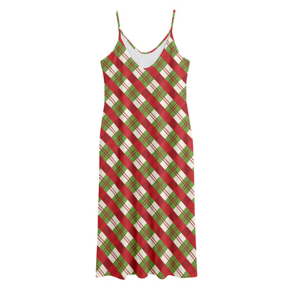 Merry Christmas Plaid Pattern Print Jersey Midi Cami Dress