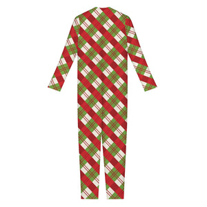 Merry Christmas Plaid Pattern Print Jumpsuit