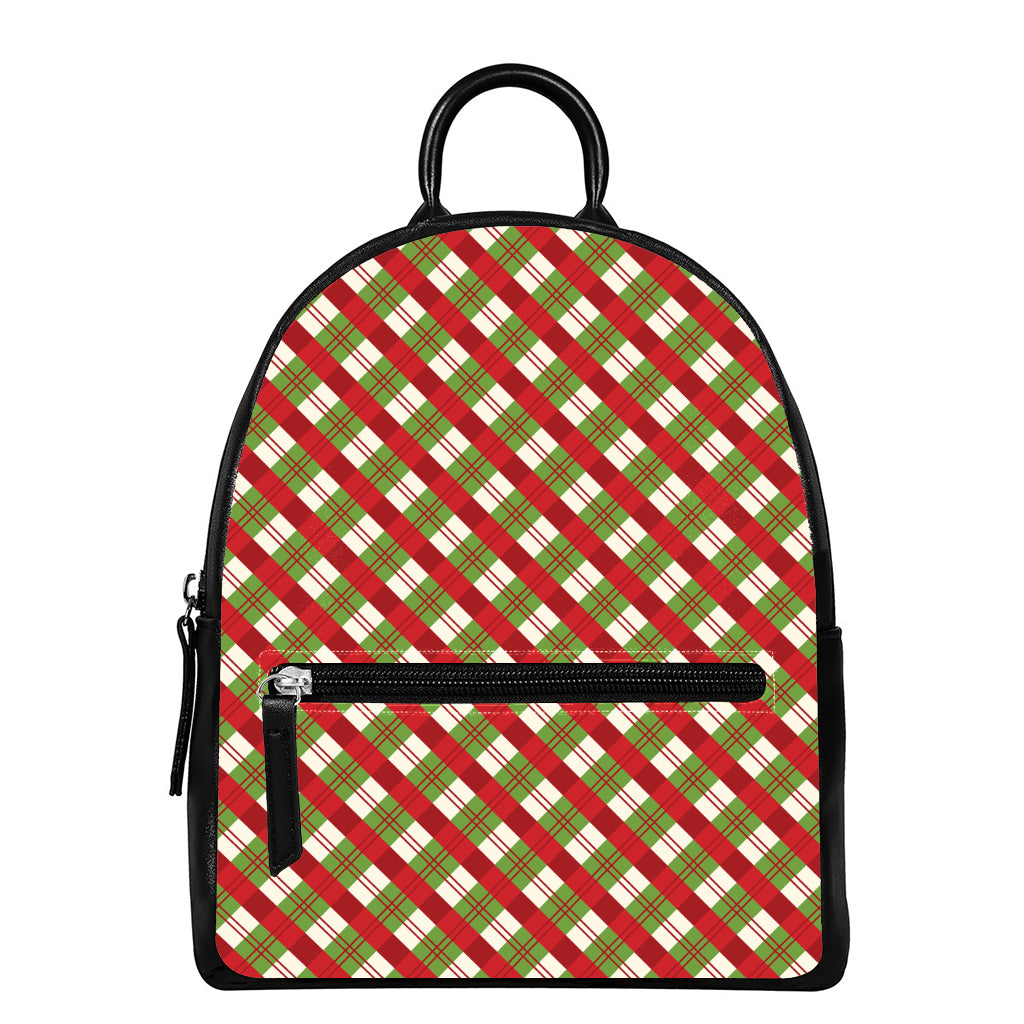 Merry Christmas Plaid Pattern Print Leather Backpack