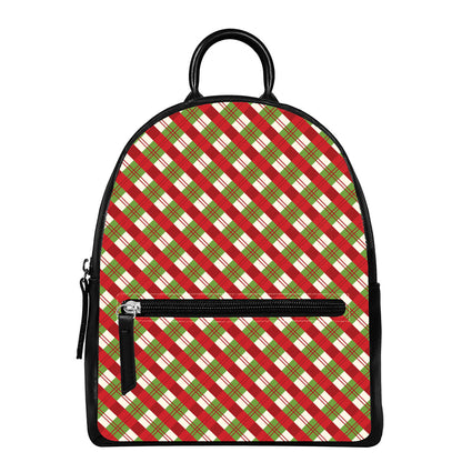Merry Christmas Plaid Pattern Print Leather Backpack