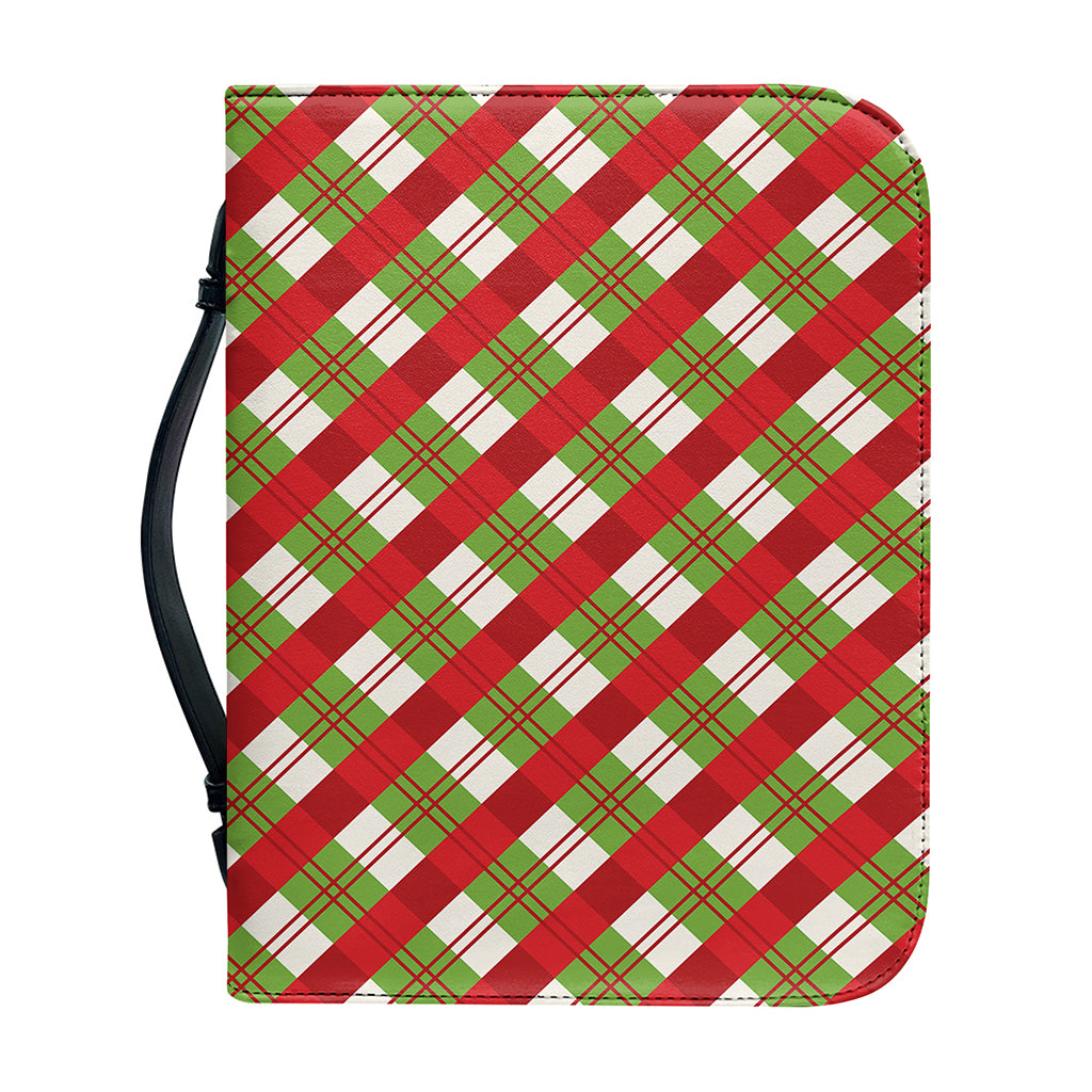 Merry Christmas Plaid Pattern Print Leather Bible Cover
