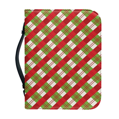 Merry Christmas Plaid Pattern Print Leather Bible Cover
