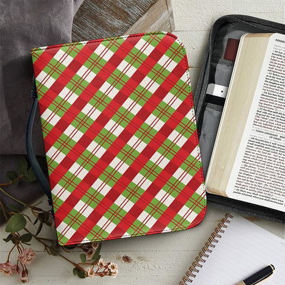 Merry Christmas Plaid Pattern Print Leather Bible Cover
