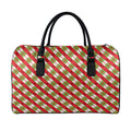 Merry Christmas Plaid Pattern Print Leather Duffel Bag