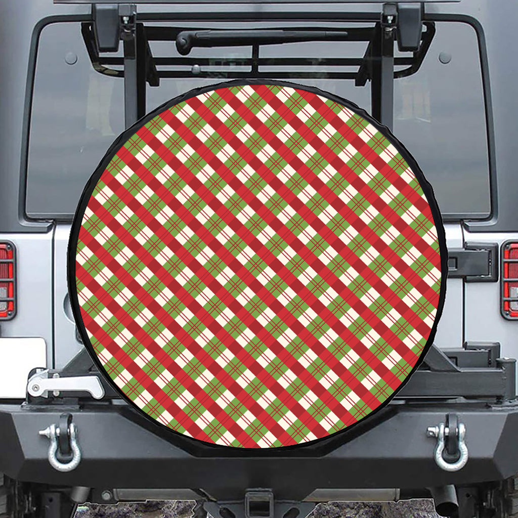 Merry Christmas Plaid Pattern Print Leather Spare Tire Cover