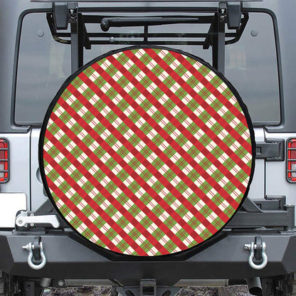 Merry Christmas Plaid Pattern Print Leather Spare Tire Cover