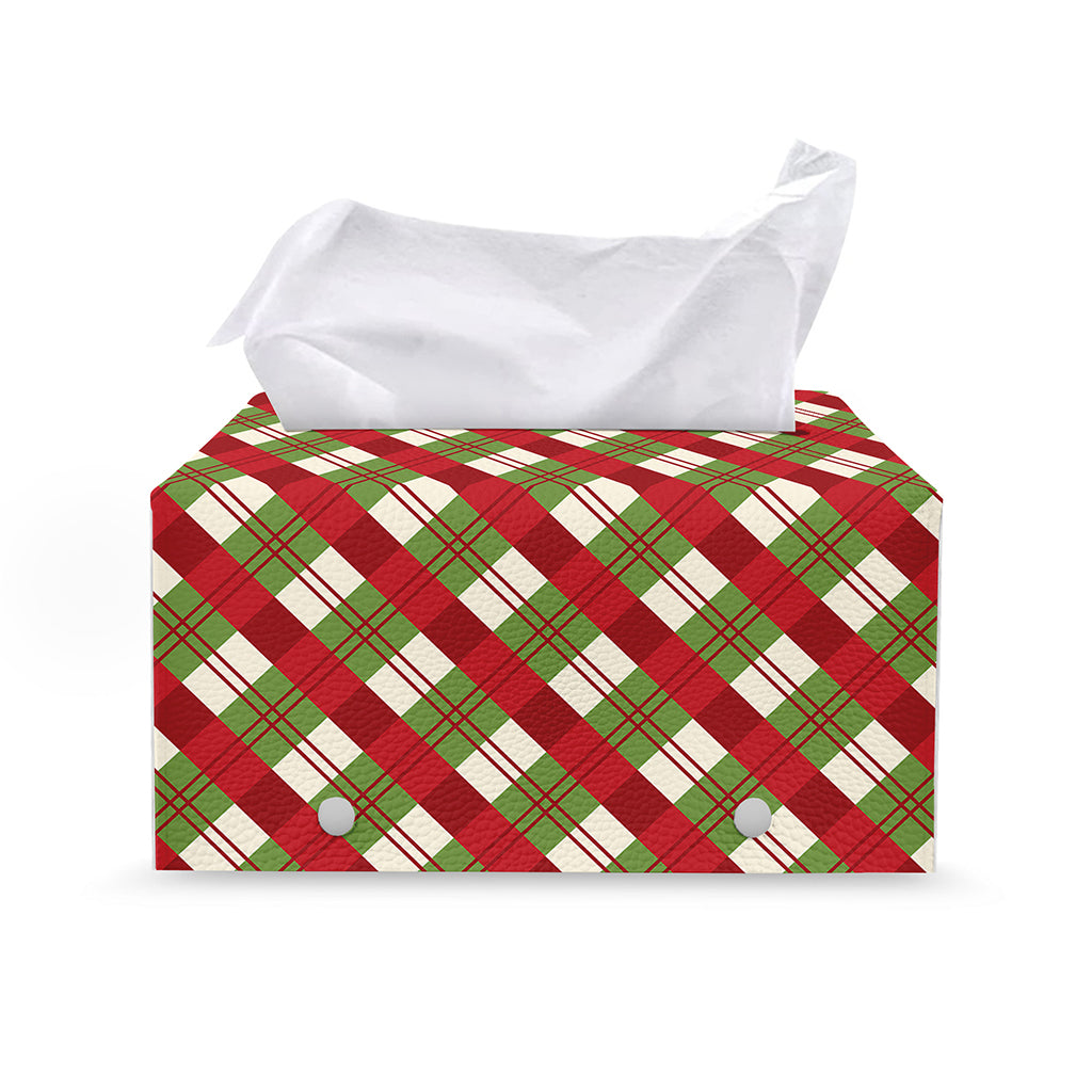 Merry Christmas Plaid Pattern Print Leather Tissue Box Cover