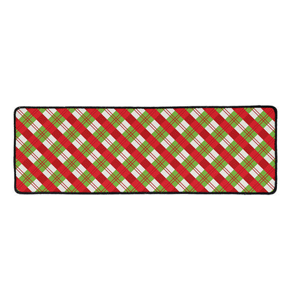 Merry Christmas Plaid Pattern Print Long Kitchen Mat