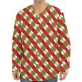 Merry Christmas Plaid Pattern Print Long Sleeve Baseball Jersey