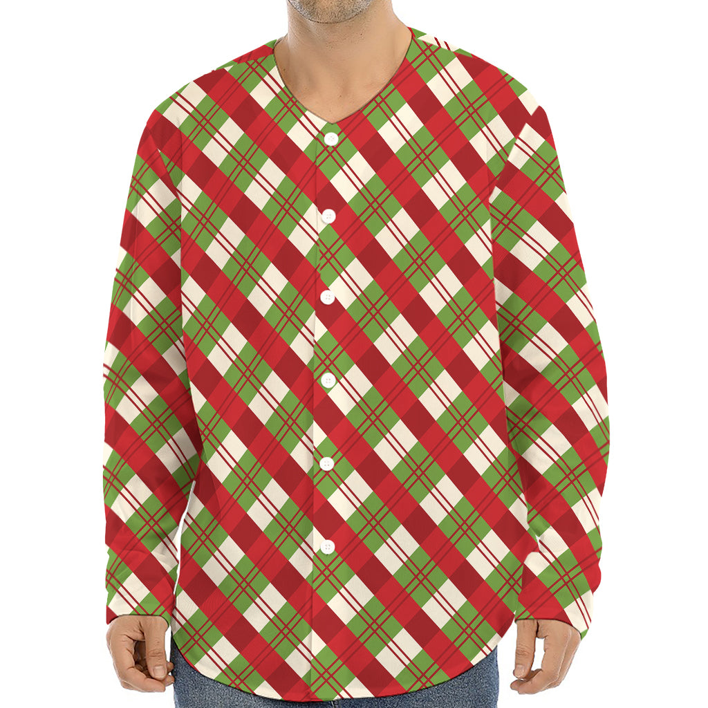 Merry Christmas Plaid Pattern Print Long Sleeve Baseball Jersey