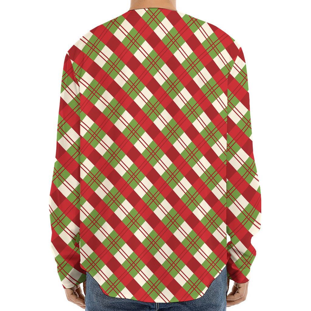 Merry Christmas Plaid Pattern Print Long Sleeve Baseball Jersey