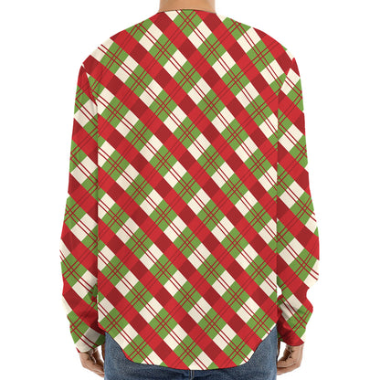 Merry Christmas Plaid Pattern Print Long Sleeve Baseball Jersey