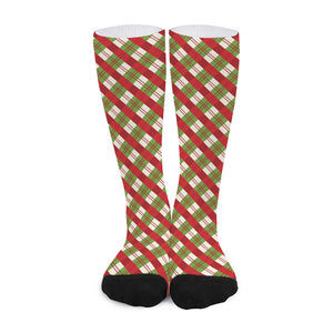 Merry Christmas Plaid Pattern Print Long Socks