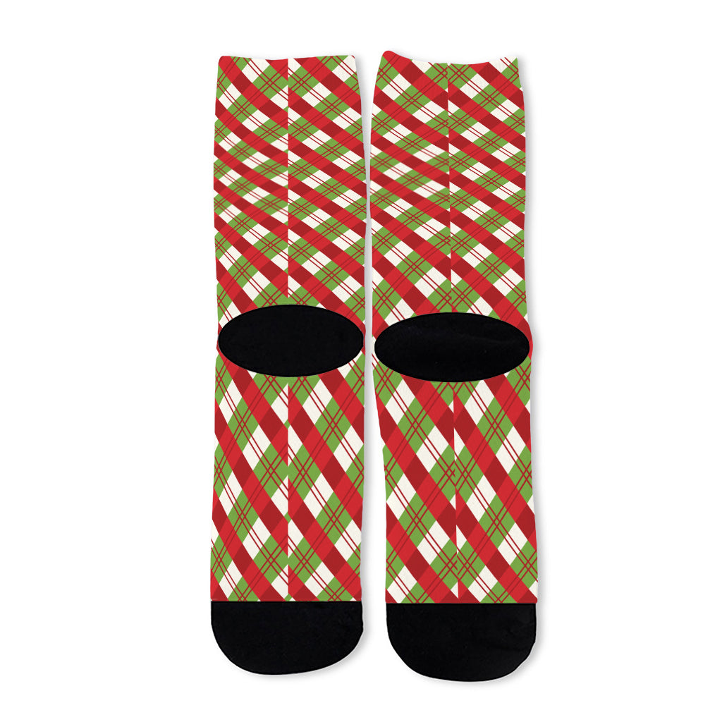 Merry Christmas Plaid Pattern Print Long Socks
