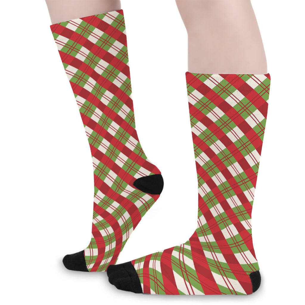 Merry Christmas Plaid Pattern Print Long Socks