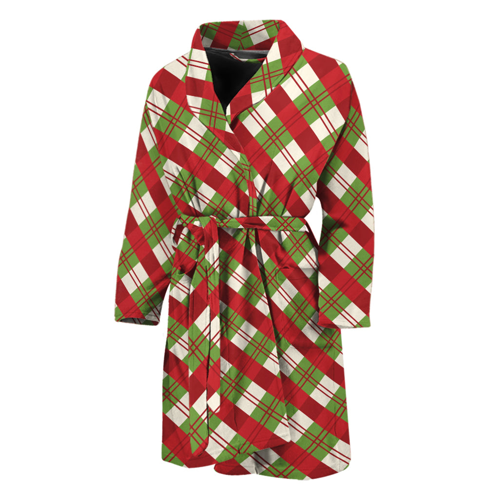 Merry Christmas Plaid Pattern Print Men's Bathrobe