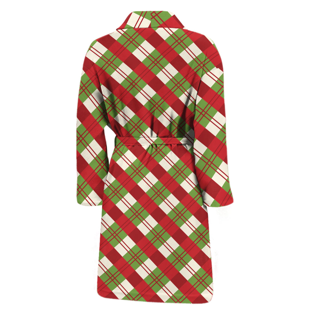 Merry Christmas Plaid Pattern Print Men's Bathrobe