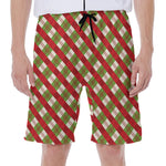 Merry Christmas Plaid Pattern Print Men's Beach Shorts