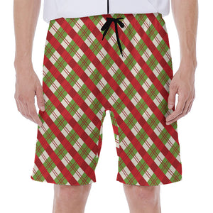 Merry Christmas Plaid Pattern Print Men's Beach Shorts