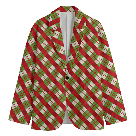 Merry Christmas Plaid Pattern Print Men's Blazer
